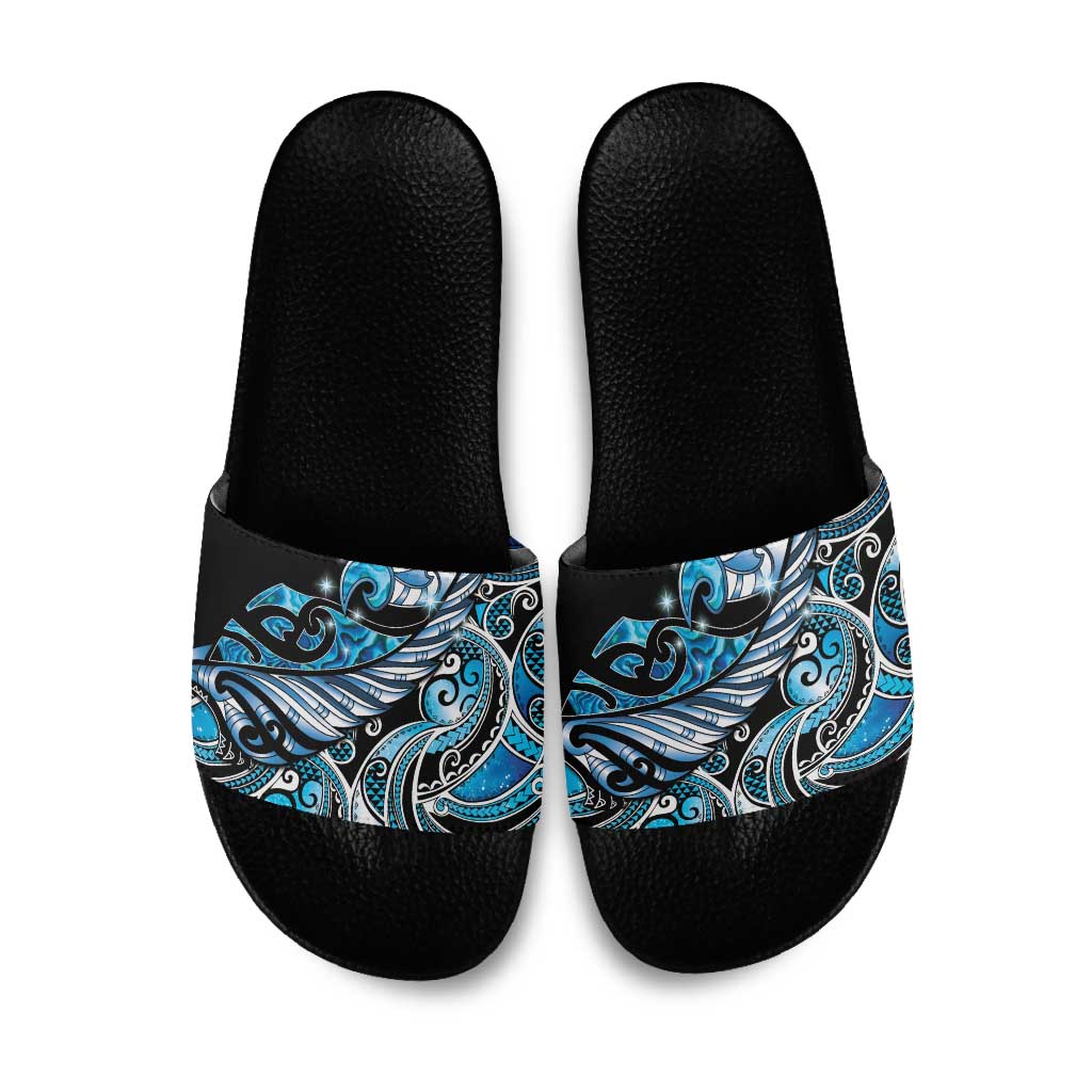 Maori Matariki - Manaia Slide Sandals Galaxy Blue Paua Shell