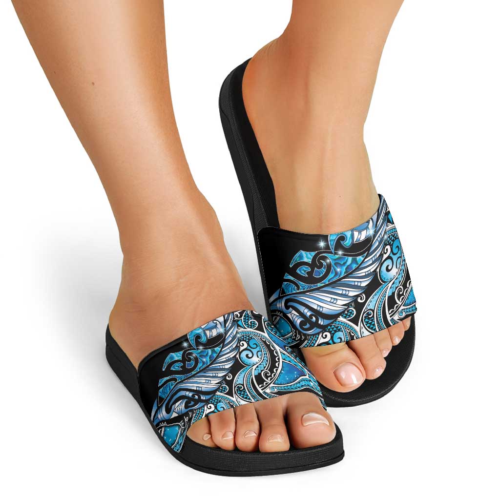 Maori Matariki - Manaia Slide Sandals Galaxy Blue Paua Shell