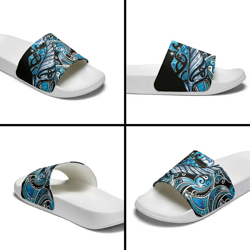 Maori Matariki - Manaia Slide Sandals Galaxy Blue Paua Shell