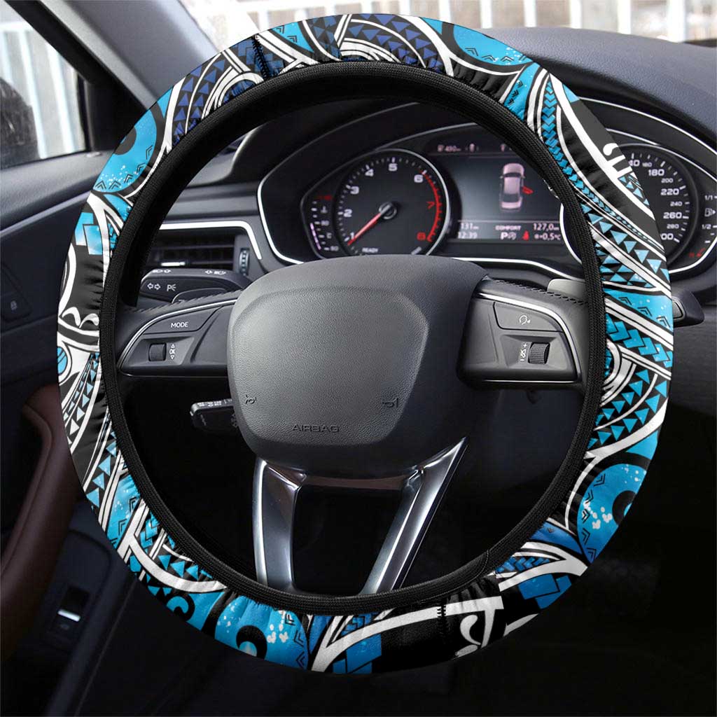 Maori Matariki - Manaia Steering Wheel Cover Galaxy Blue Paua Shell