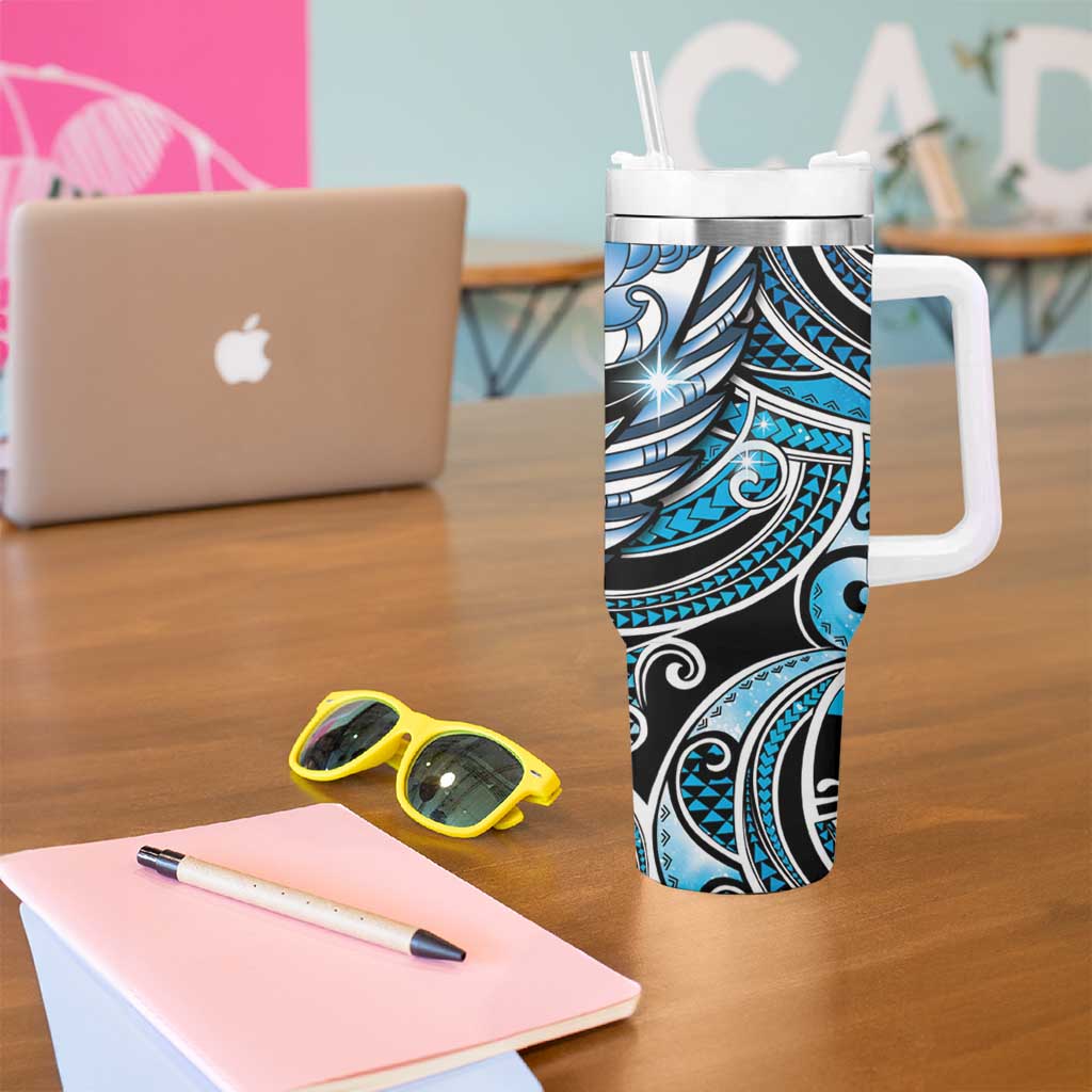 Maori Matariki - Manaia Tumbler With Handle Galaxy Blue Paua Shell