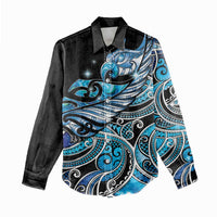 Maori Matariki - Manaia Women Casual Shirt Galaxy Blue Paua Shell