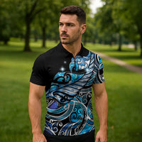 Maori Matariki - Manaia Zipper Polo Shirt Galaxy Blue Paua Shell