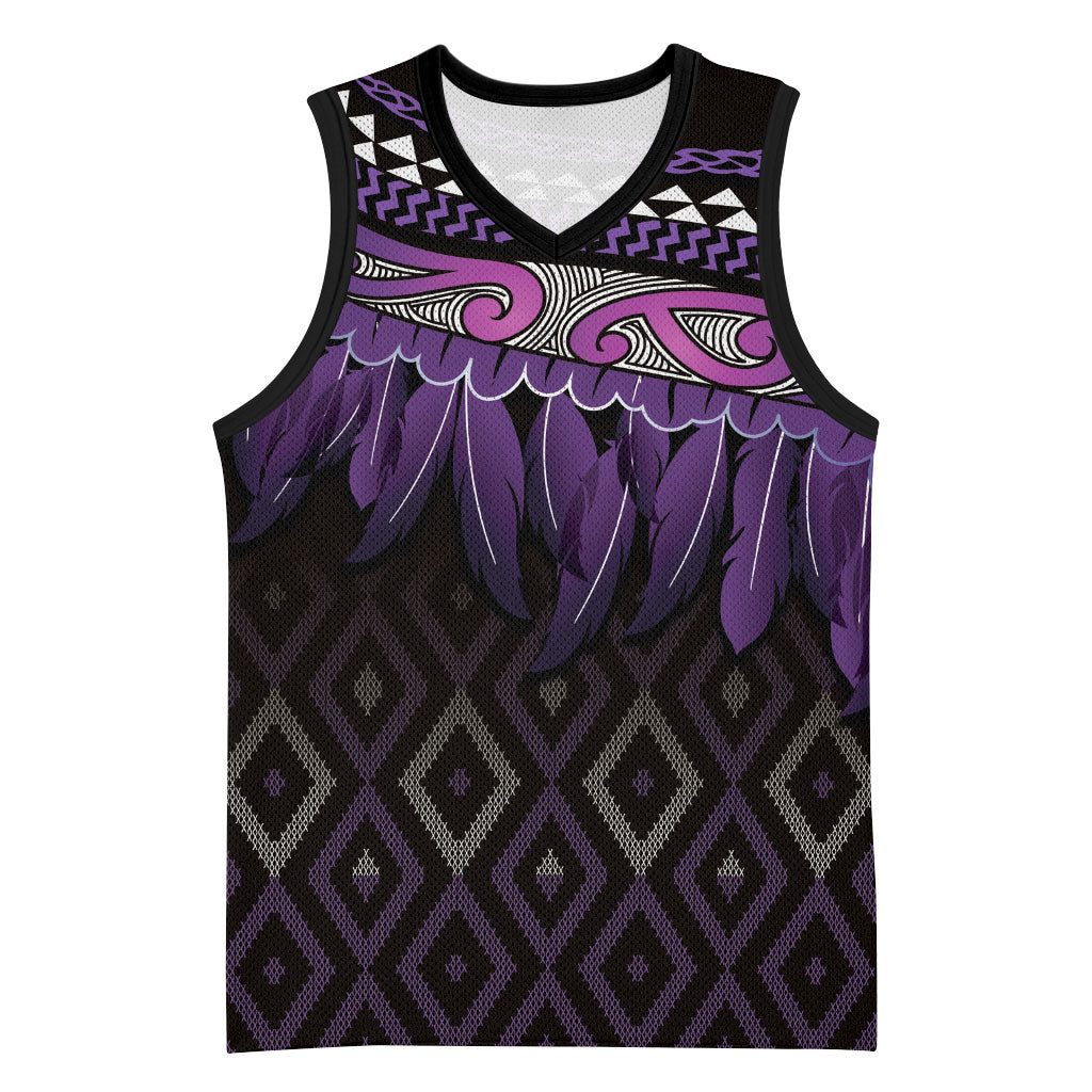 Aotearoa Maori Ngati Porou Iwi Basketball Jersey Korowai Tukutuku Kaokao Motifs LT7 Unisex Purple - Polynesian Pride