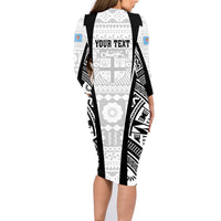 Personalised Fiji Rugby Family Matching Long Sleeve Bodycon Dress and Hawaiian Shirt 2023 World Cup History Makers - White Ver LT7 - Polynesian Pride