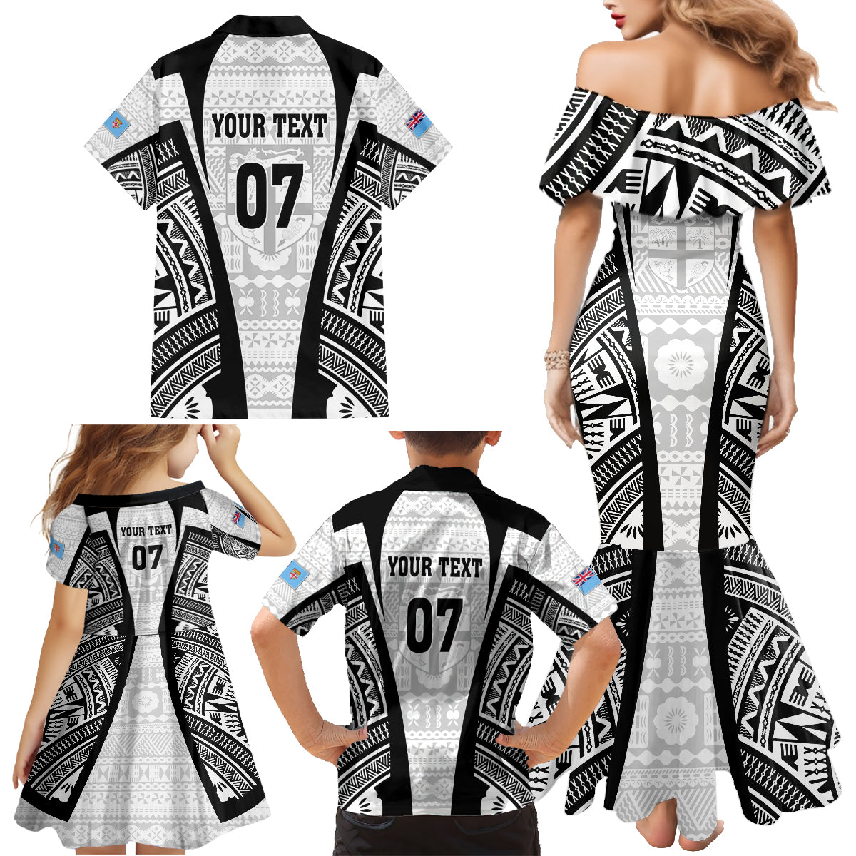 Personalised Fiji Rugby Family Matching Mermaid Dress and Hawaiian Shirt 2023 World Cup History Makers - White Ver LT7 - Polynesian Pride