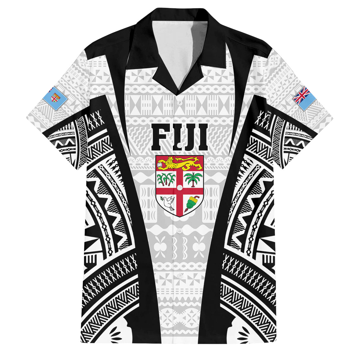 Personalised Fiji Rugby Family Matching Off Shoulder Long Sleeve Dress and Hawaiian Shirt 2023 World Cup History Makers - White Ver LT7 Dad's Shirt - Short Sleeve White - Polynesian Pride