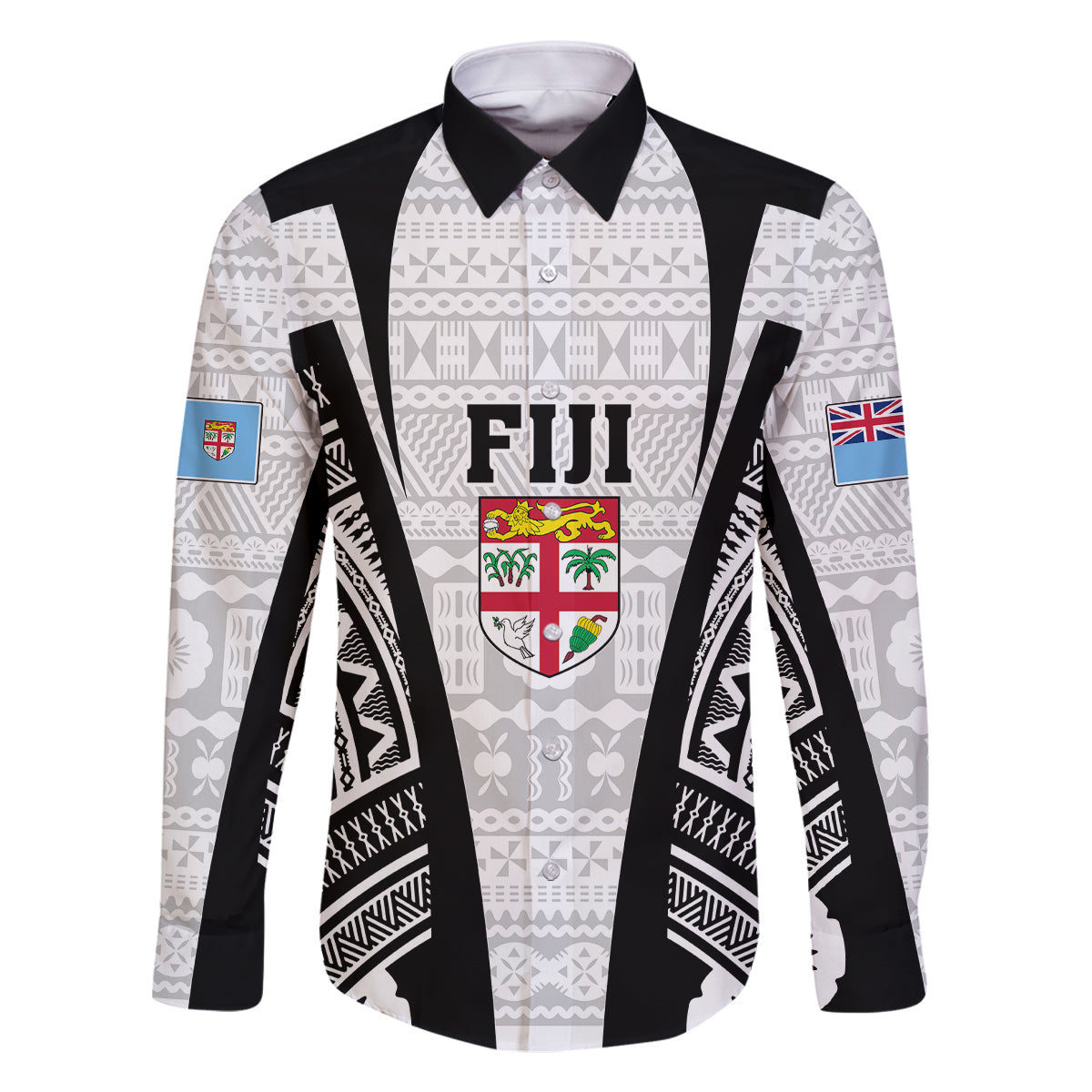 Personalised Fiji Rugby Family Matching Off Shoulder Long Sleeve Dress and Hawaiian Shirt 2023 World Cup History Makers - White Ver LT7 Dad's Shirt - Long Sleeve White - Polynesian Pride