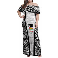 Personalised Fiji Rugby Family Matching Off Shoulder Maxi Dress and Hawaiian Shirt 2023 World Cup History Makers - White Ver LT7 Mom's Dress White - Polynesian Pride