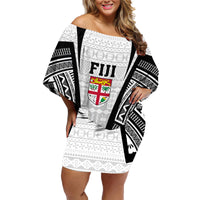 Personalised Fiji Rugby Family Matching Off Shoulder Short Dress and Hawaiian Shirt 2023 World Cup History Makers - White Ver LT7 Mom's Dress White - Polynesian Pride