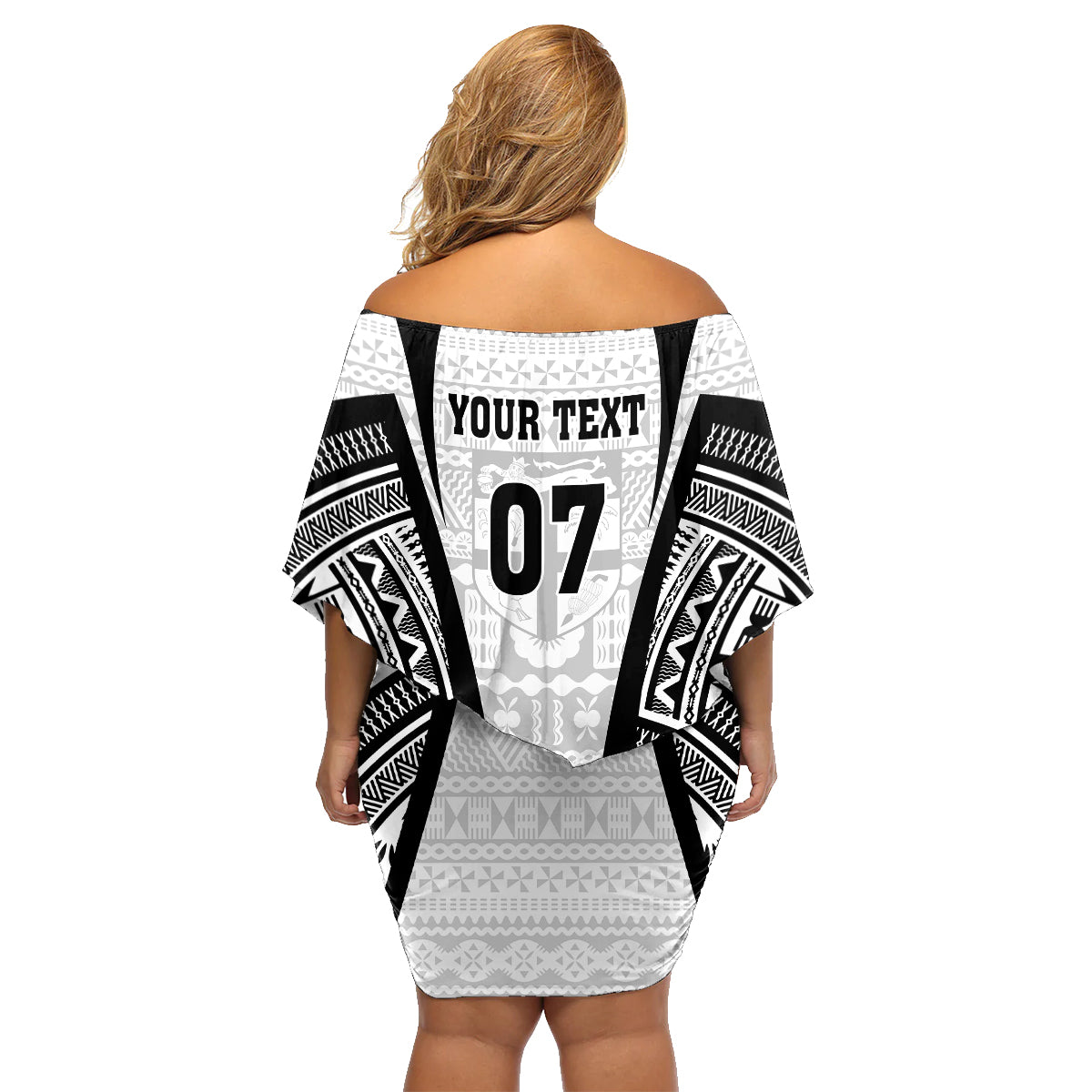 Personalised Fiji Rugby Family Matching Off Shoulder Short Dress and Hawaiian Shirt 2023 World Cup History Makers - White Ver LT7 - Polynesian Pride