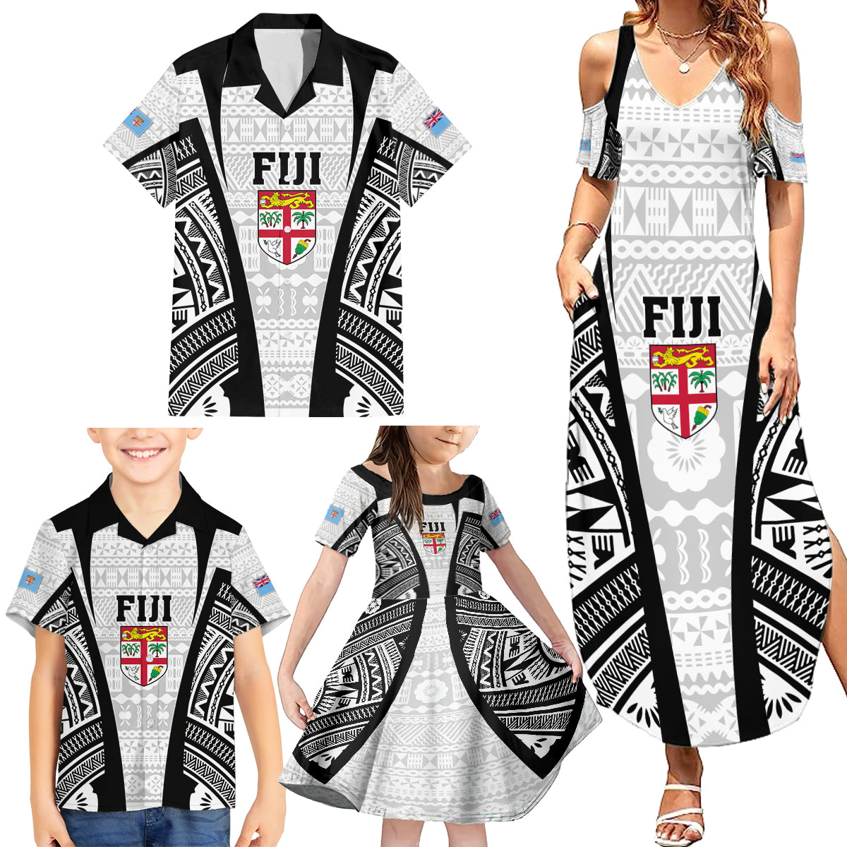 Personalised Fiji Rugby Family Matching Summer Maxi Dress and Hawaiian Shirt 2023 World Cup History Makers - White Ver LT7 - Polynesian Pride