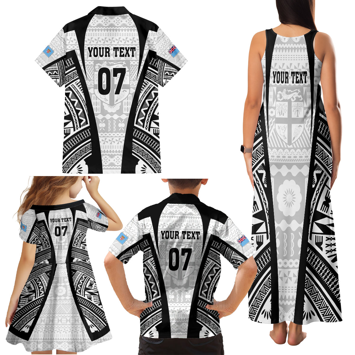 Personalised Fiji Rugby Family Matching Tank Maxi Dress and Hawaiian Shirt 2023 World Cup History Makers - White Ver LT7 - Polynesian Pride