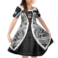 Personalised Fiji Rugby Family Matching Mermaid Dress and Hawaiian Shirt 2023 World Cup History Makers - Black Ver LT7 Daughter's Dress Black - Polynesian Pride