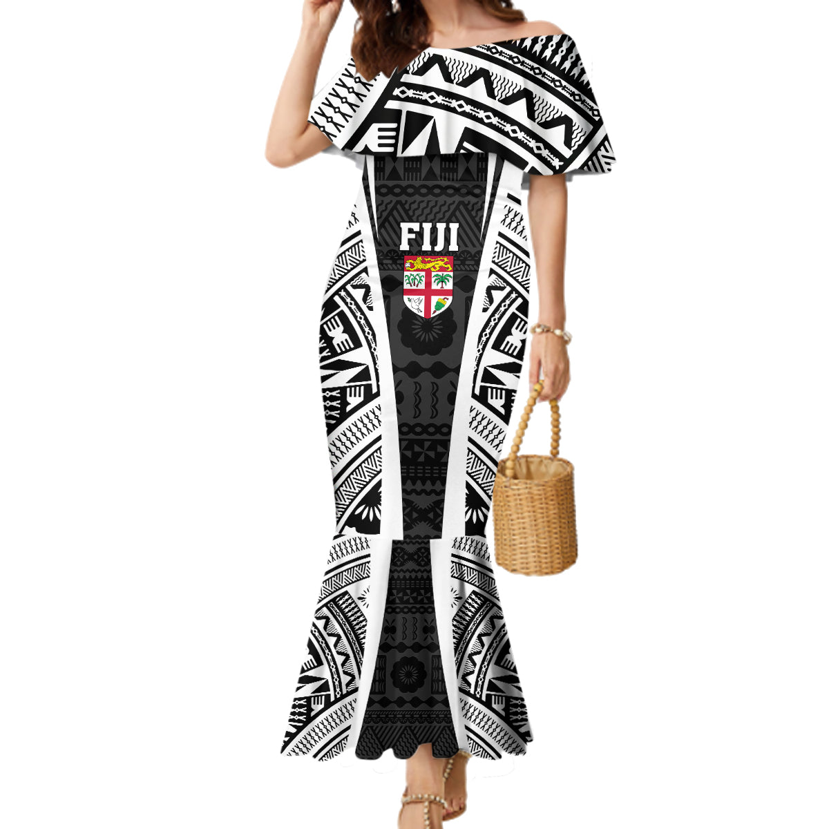 Personalised Fiji Rugby Family Matching Mermaid Dress and Hawaiian Shirt 2023 World Cup History Makers - Black Ver LT7 Mom's Dress Black - Polynesian Pride