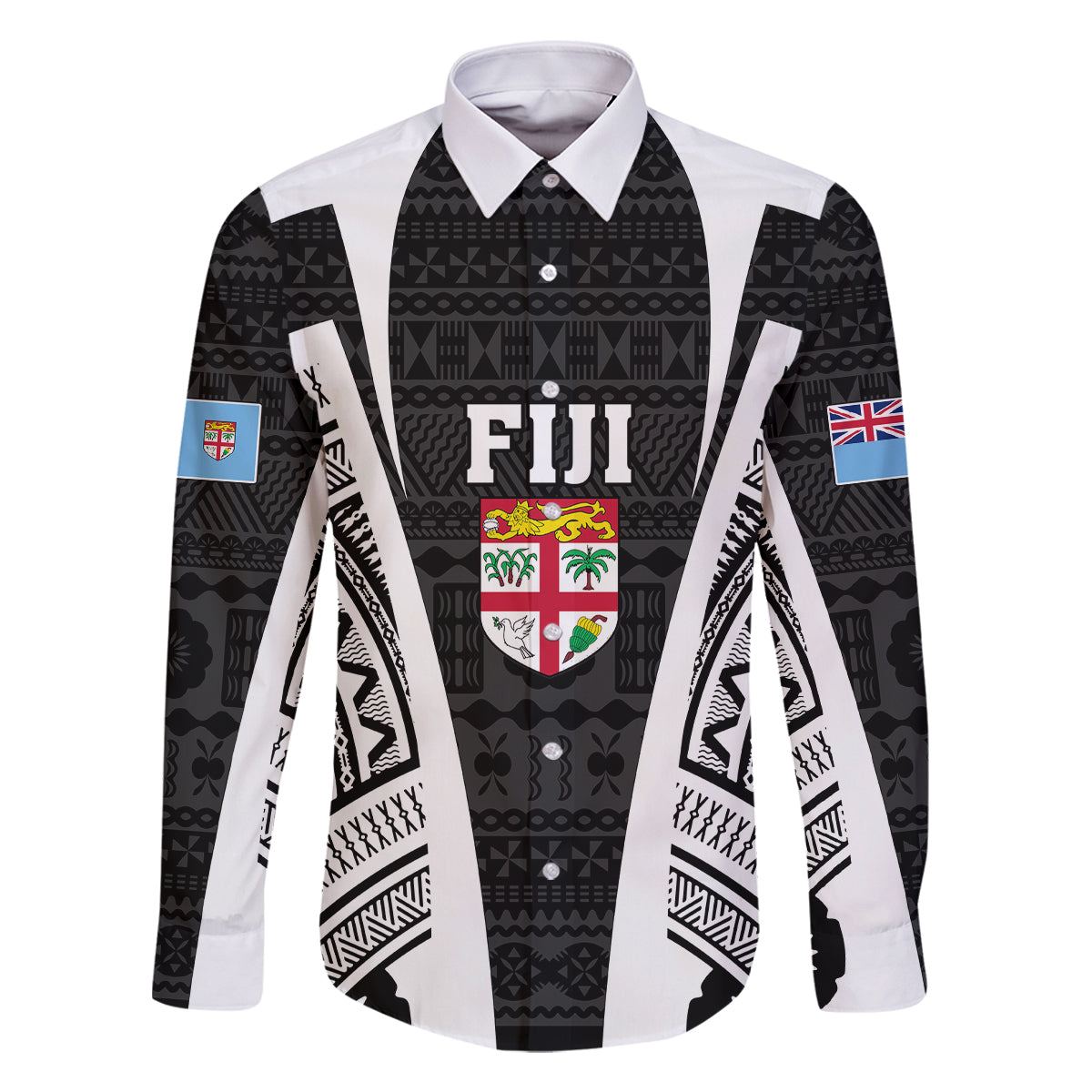 Personalised Fiji Rugby Family Matching Off Shoulder Maxi Dress and Hawaiian Shirt 2023 World Cup History Makers - Black Ver LT7 Dad's Shirt - Long Sleeve Black - Polynesian Pride