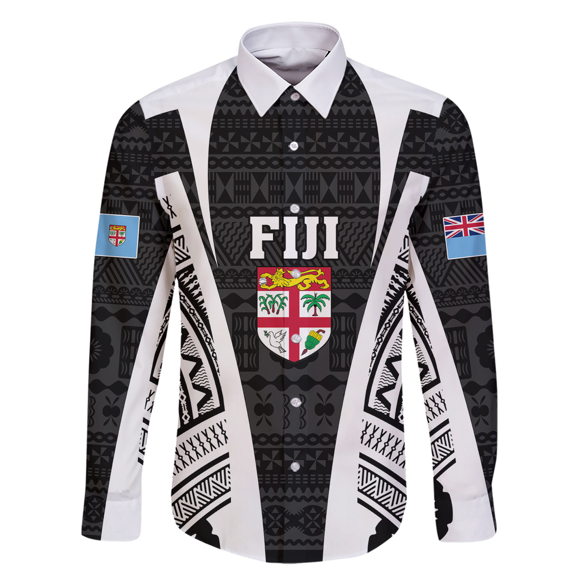 Personalised Fiji Rugby Family Matching Short Sleeve Bodycon Dress and Hawaiian Shirt 2023 World Cup History Makers - Black Ver LT7 Dad's Shirt - Long Sleeve Black - Polynesian Pride