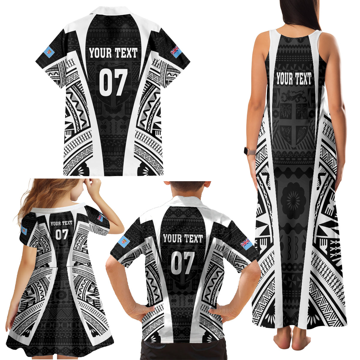 Personalised Fiji Rugby Family Matching Tank Maxi Dress and Hawaiian Shirt 2023 World Cup History Makers - Black Ver LT7 - Polynesian Pride