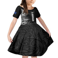 Personalised New Zealand Rugby Family Matching Mermaid Dress and Hawaiian Shirt Silver Fern Basic 2023 World Cup LT7 Daughter's Dress Black - Polynesian Pride