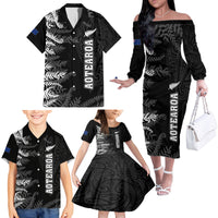 Personalised New Zealand Rugby Family Matching Off Shoulder Long Sleeve Dress and Hawaiian Shirt Silver Fern Basic 2023 World Cup LT7 - Polynesian Pride