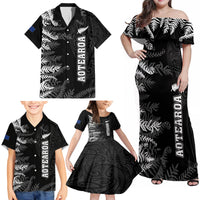 Personalised New Zealand Rugby Family Matching Off Shoulder Maxi Dress and Hawaiian Shirt Silver Fern Basic 2023 World Cup LT7 - Polynesian Pride