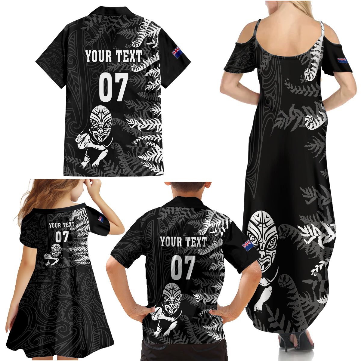 Personalised New Zealand Rugby Family Matching Summer Maxi Dress and Hawaiian Shirt Silver Fern Basic 2023 World Cup LT7 - Polynesian Pride