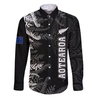Personalised New Zealand Rugby Family Matching Summer Maxi Dress and Hawaiian Shirt Silver Fern Basic 2023 World Cup LT7 Dad's Shirt - Long Sleeve Black - Polynesian Pride