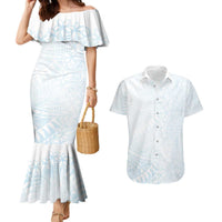 White Sunday Couples Matching Mermaid Dress and Hawaiian Shirt Plumeria Tatau Mix Tapa LT7 White - Polynesian Pride