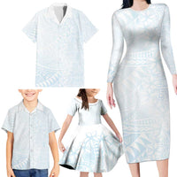 White Sunday Family Matching Long Sleeve Bodycon Dress and Hawaiian Shirt Plumeria Tatau Mix Tapa LT7 - Polynesian Pride