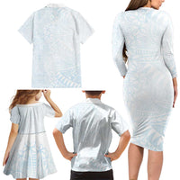 White Sunday Family Matching Long Sleeve Bodycon Dress and Hawaiian Shirt Plumeria Tatau Mix Tapa LT7 - Polynesian Pride