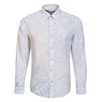 White Sunday Family Matching Long Sleeve Bodycon Dress and Hawaiian Shirt Plumeria Tatau Mix Tapa LT7 Dad's Shirt - Long Sleeve White - Polynesian Pride