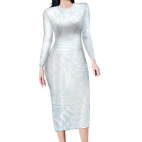 White Sunday Family Matching Long Sleeve Bodycon Dress and Hawaiian Shirt Plumeria Tatau Mix Tapa LT7 Mom's Dress White - Polynesian Pride