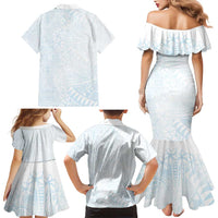 White Sunday Family Matching Mermaid Dress and Hawaiian Shirt Plumeria Tatau Mix Tapa LT7 - Polynesian Pride