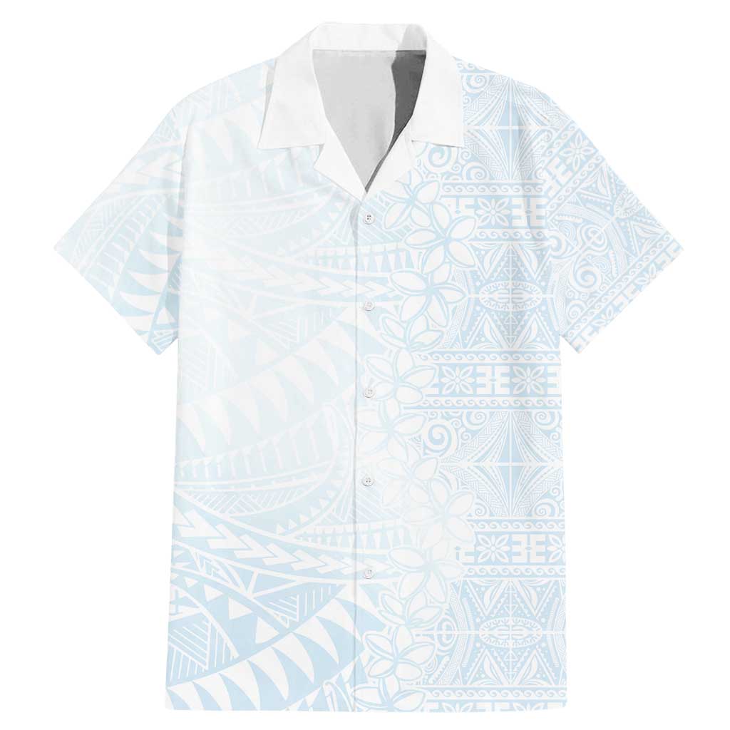 White Sunday Family Matching Mermaid Dress and Hawaiian Shirt Plumeria Tatau Mix Tapa LT7 Dad's Shirt - Short Sleeve White - Polynesian Pride