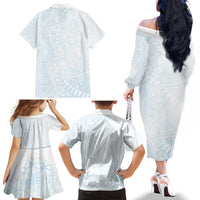 White Sunday Family Matching Off The Shoulder Long Sleeve Dress and Hawaiian Shirt Plumeria Tatau Mix Tapa LT7 - Polynesian Pride