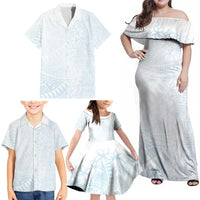 White Sunday Family Matching Off Shoulder Maxi Dress and Hawaiian Shirt Plumeria Tatau Mix Tapa LT7 - Polynesian Pride