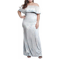 White Sunday Family Matching Off Shoulder Maxi Dress and Hawaiian Shirt Plumeria Tatau Mix Tapa LT7 Mom's Dress White - Polynesian Pride
