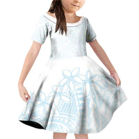 White Sunday Family Matching Off Shoulder Short Dress and Hawaiian Shirt Plumeria Tatau Mix Tapa LT7 Daughter's Dress White - Polynesian Pride