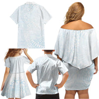 White Sunday Family Matching Off Shoulder Short Dress and Hawaiian Shirt Plumeria Tatau Mix Tapa LT7 - Polynesian Pride