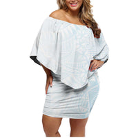 White Sunday Family Matching Off Shoulder Short Dress and Hawaiian Shirt Plumeria Tatau Mix Tapa LT7 Mom's Dress White - Polynesian Pride