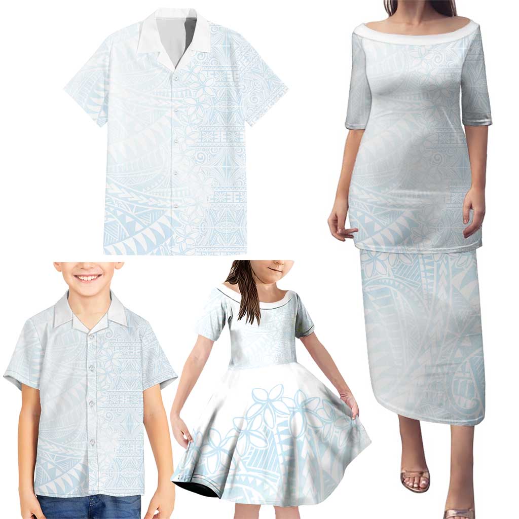 White Sunday Family Matching Puletasi and Hawaiian Shirt Plumeria Tatau Mix Tapa LT7 - Polynesian Pride