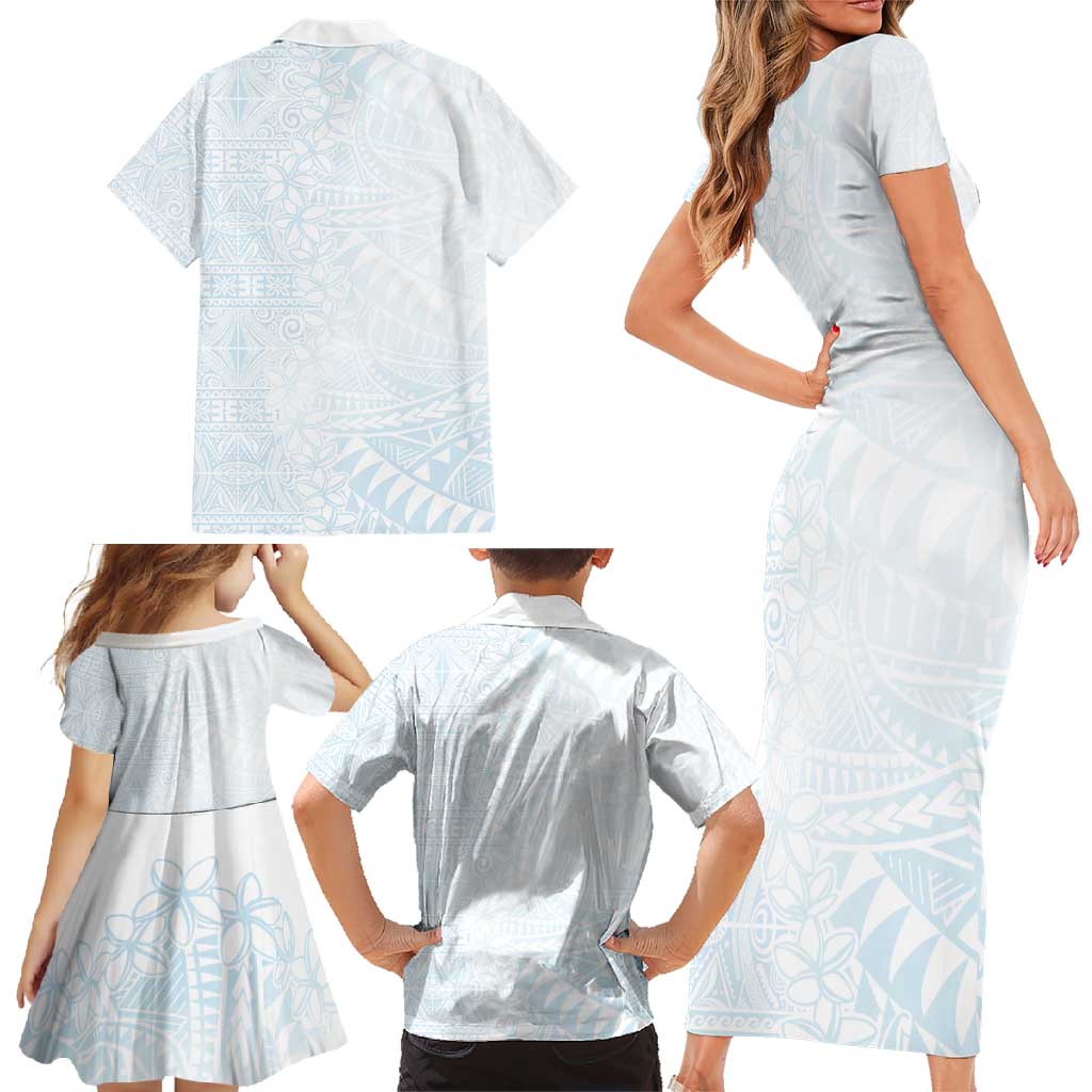 White Sunday Family Matching Short Sleeve Bodycon Dress and Hawaiian Shirt Plumeria Tatau Mix Tapa LT7 - Polynesian Pride
