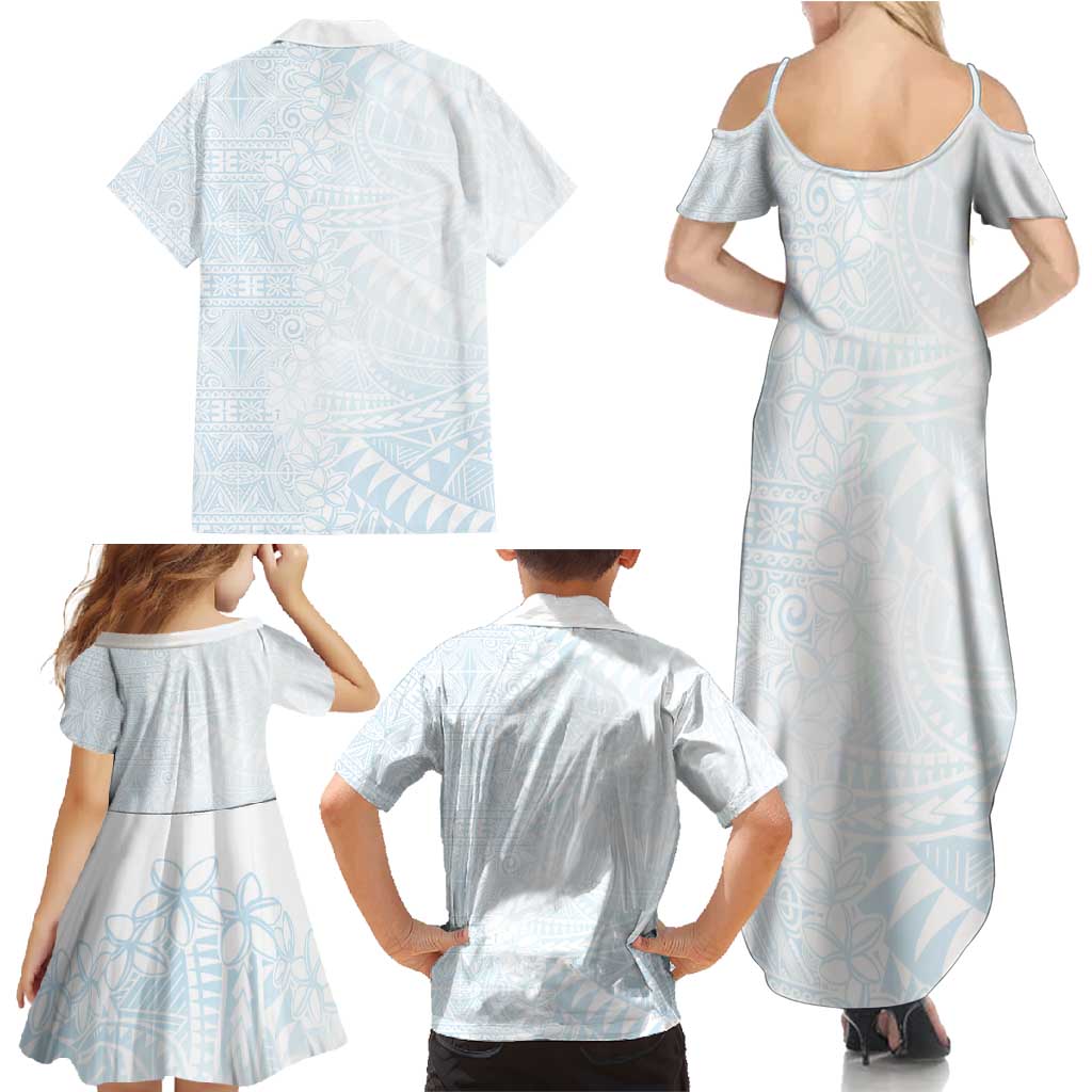 White Sunday Family Matching Summer Maxi Dress and Hawaiian Shirt Plumeria Tatau Mix Tapa LT7 - Polynesian Pride