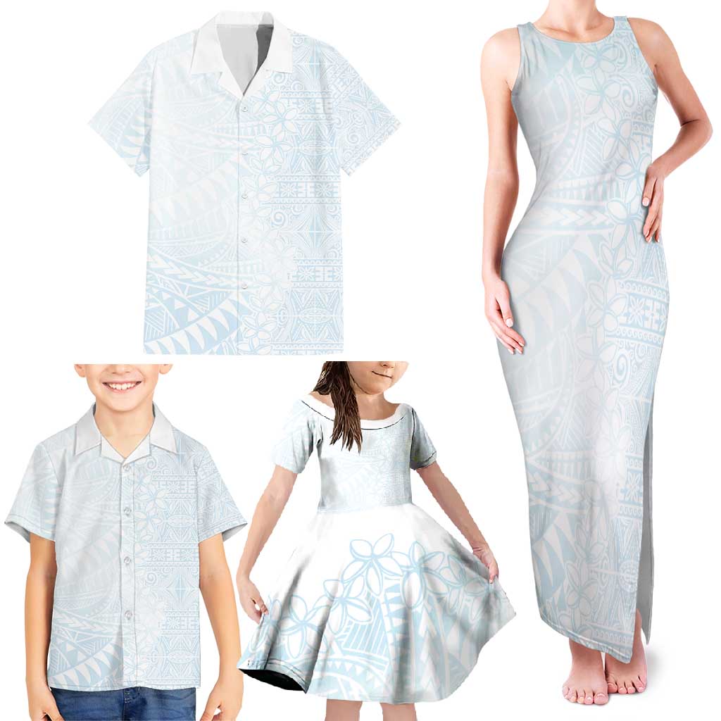 White Sunday Family Matching Tank Maxi Dress and Hawaiian Shirt Plumeria Tatau Mix Tapa LT7 - Polynesian Pride