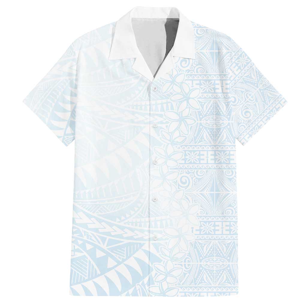 White Sunday Family Matching Tank Maxi Dress and Hawaiian Shirt Plumeria Tatau Mix Tapa LT7 Dad's Shirt - Short Sleeve White - Polynesian Pride