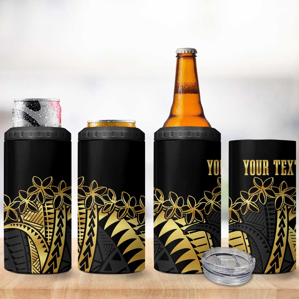 Polynesia Personalised 4 in 1 Can Cooler Tumbler Black & Gold Fancy Plumeria LT7 - Polynesian Pride