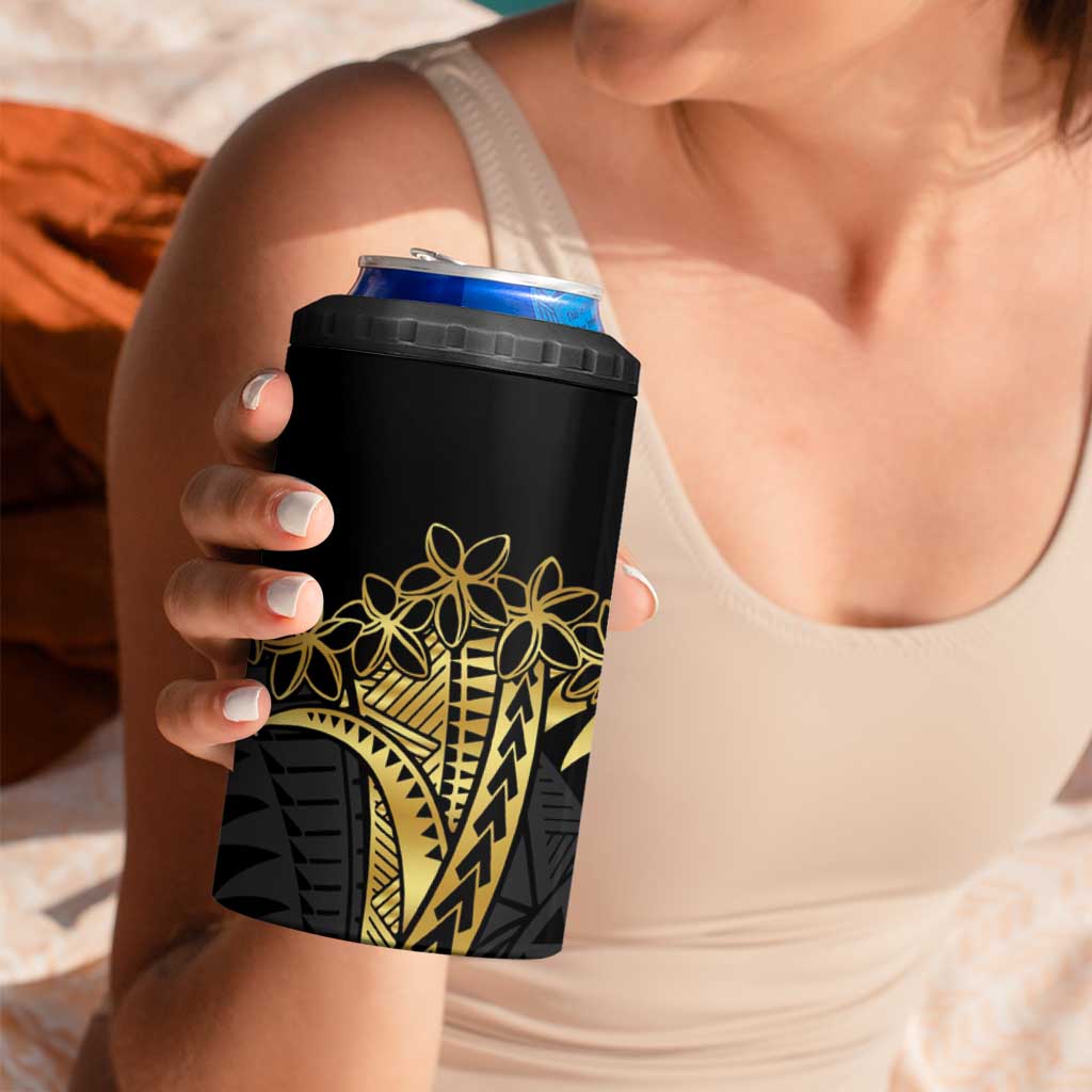 Polynesia Personalised 4 in 1 Can Cooler Tumbler Black & Gold Fancy Plumeria LT7 - Polynesian Pride