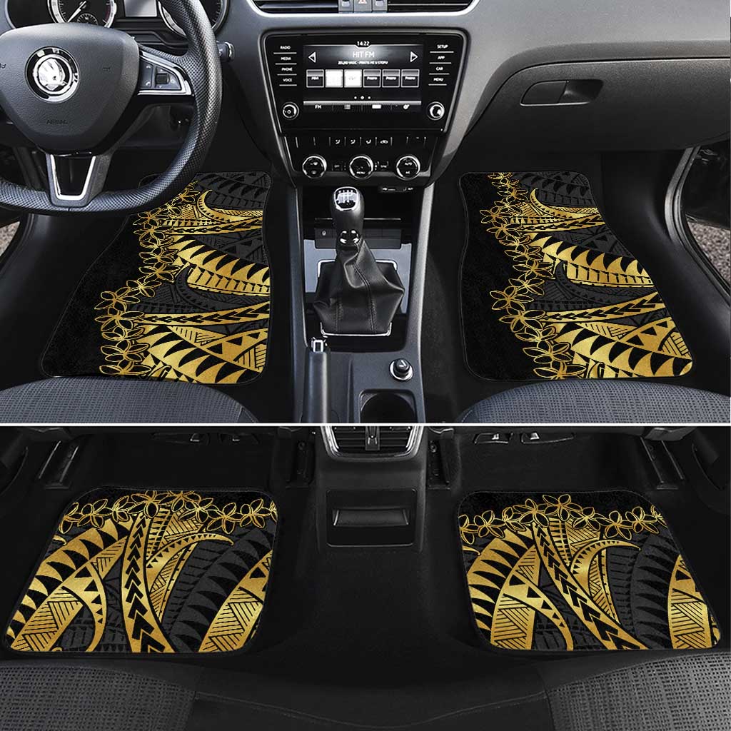 Polynesia Car Mats Black & Gold Fancy Plumeria LT7 Set 4pcs Black Gold - Polynesian Pride