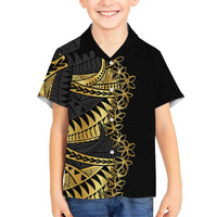 Polynesia Family Matching Long Sleeve Bodycon Dress and Hawaiian Shirt Black & Gold Fancy Plumeria LT7 Son's Shirt Black Gold - Polynesian Pride