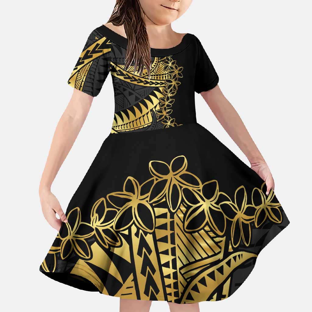 Polynesia Family Matching Mermaid Dress and Hawaiian Shirt Black & Gold Fancy Plumeria LT7 Daughter's Dress Black Gold - Polynesian Pride